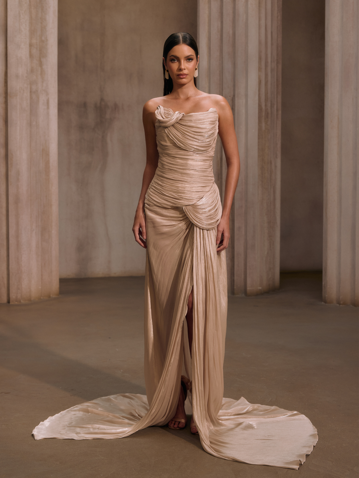Kawasakix Strapless Ruched Split Maxi Dress In Ivory – Mew Mews