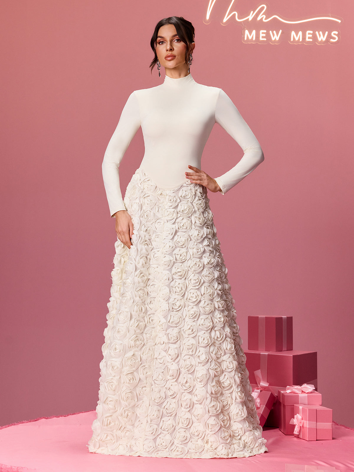 floral maxi dress with sleeves for wedding Aldram Long Sleeve Flower Maxi Dress – Mew Mews