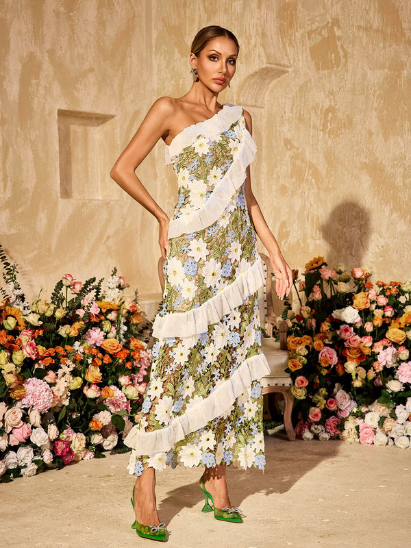 Aliona One Shoulder Flower Embroidered Maxi Dress Mew Mews Aliona One Shoulder Flower Embroidered Maxi Dress Mew Mews