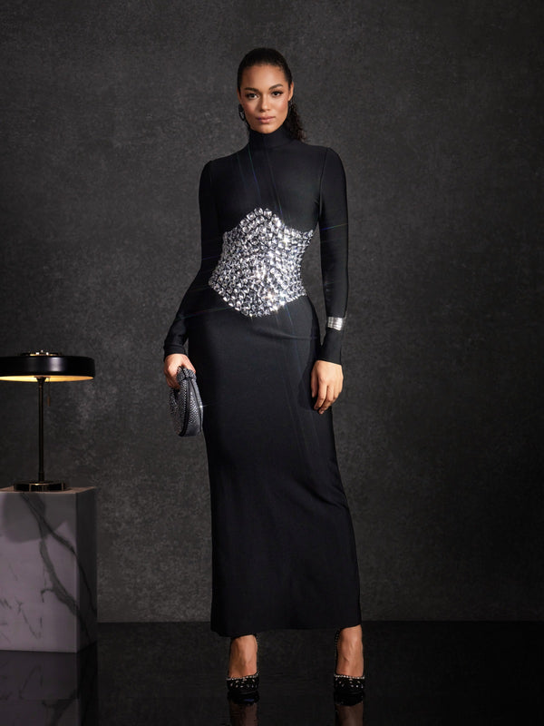Mew Mews Bedros High Neck Crystal Bandage Dress