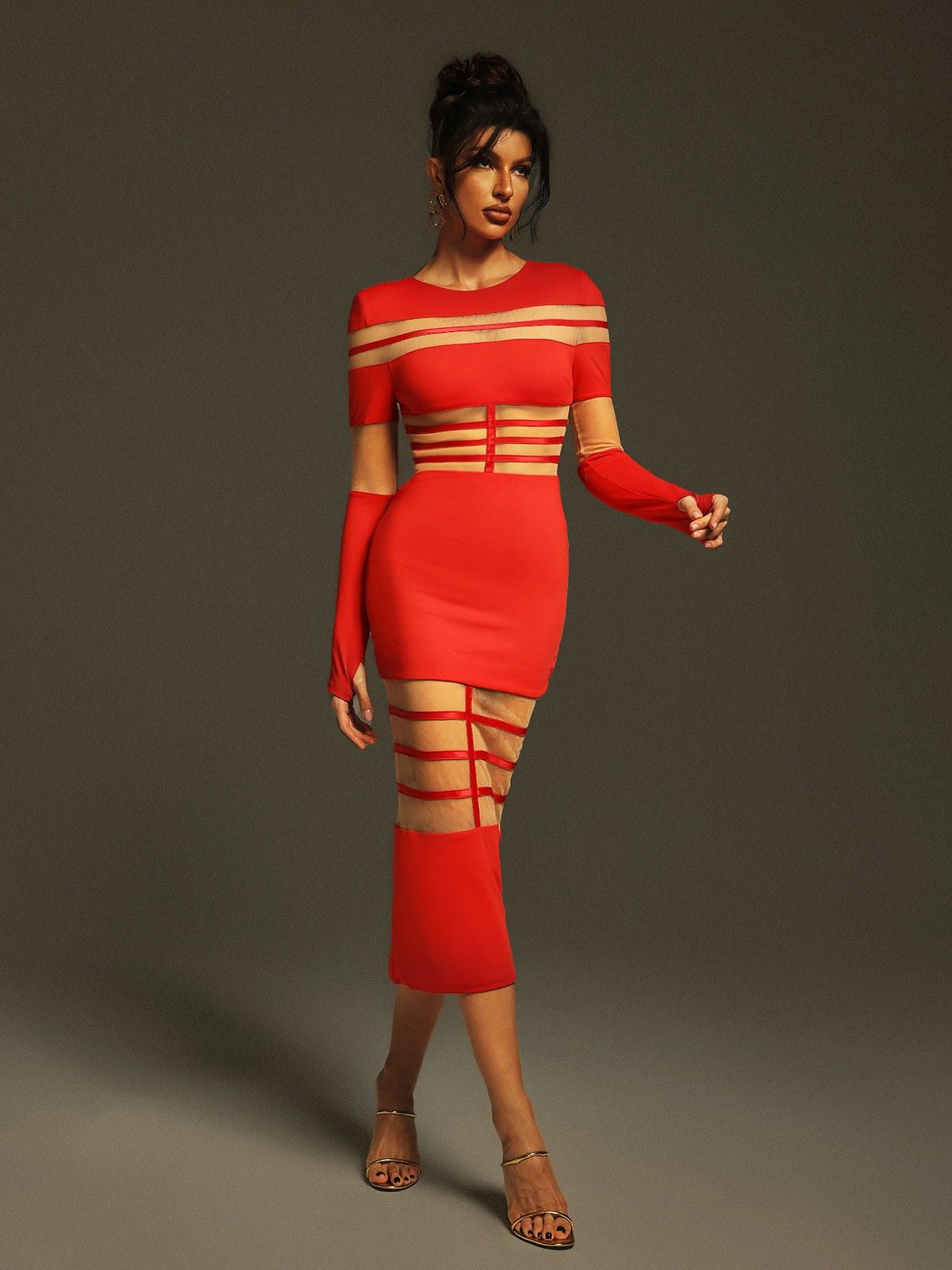 Bitzer Long Sleeve Bandage Midi Dress Mew Mews