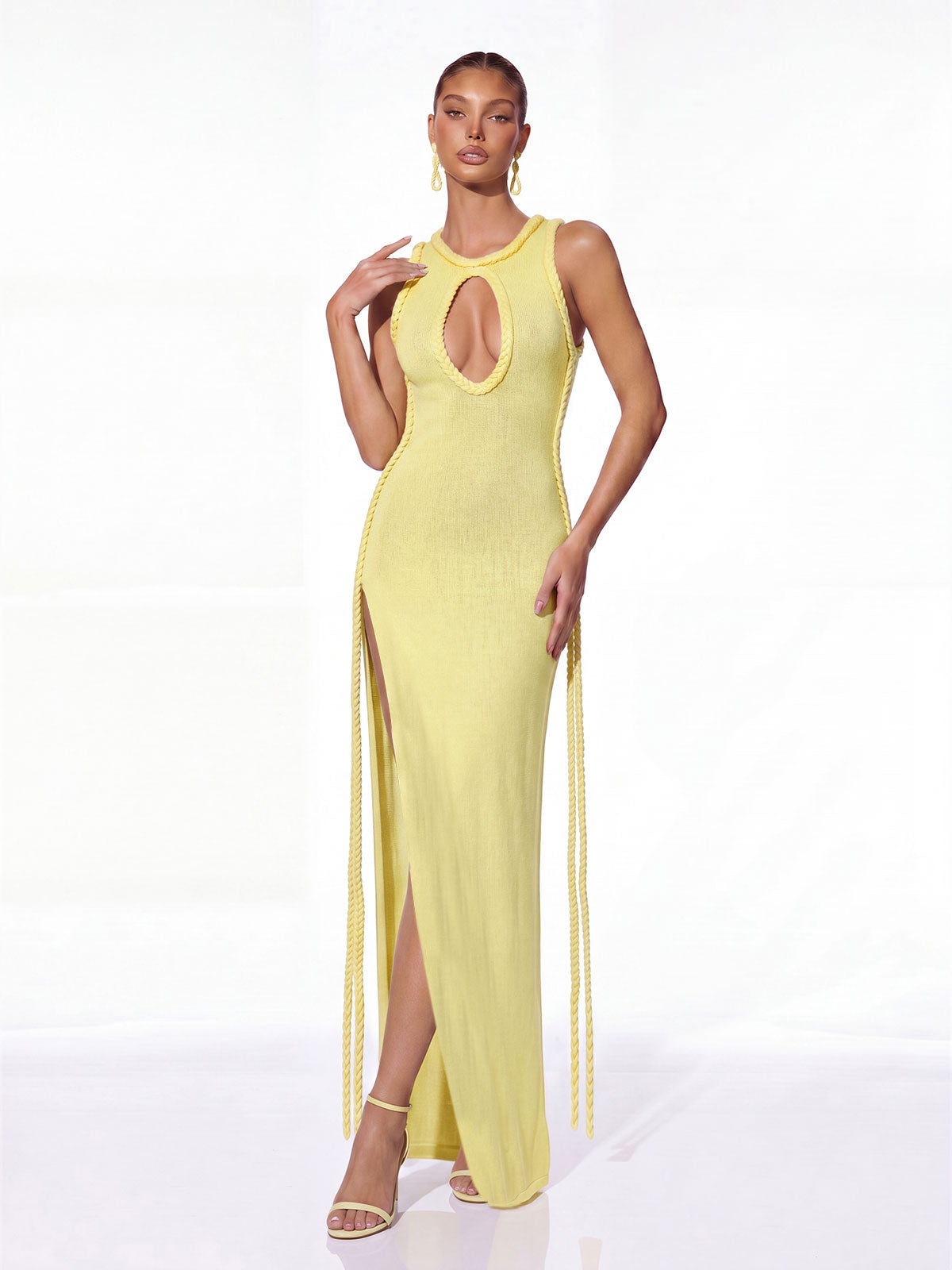 Mew Mews Brione Cutout Split Maxi Dress In Yellow