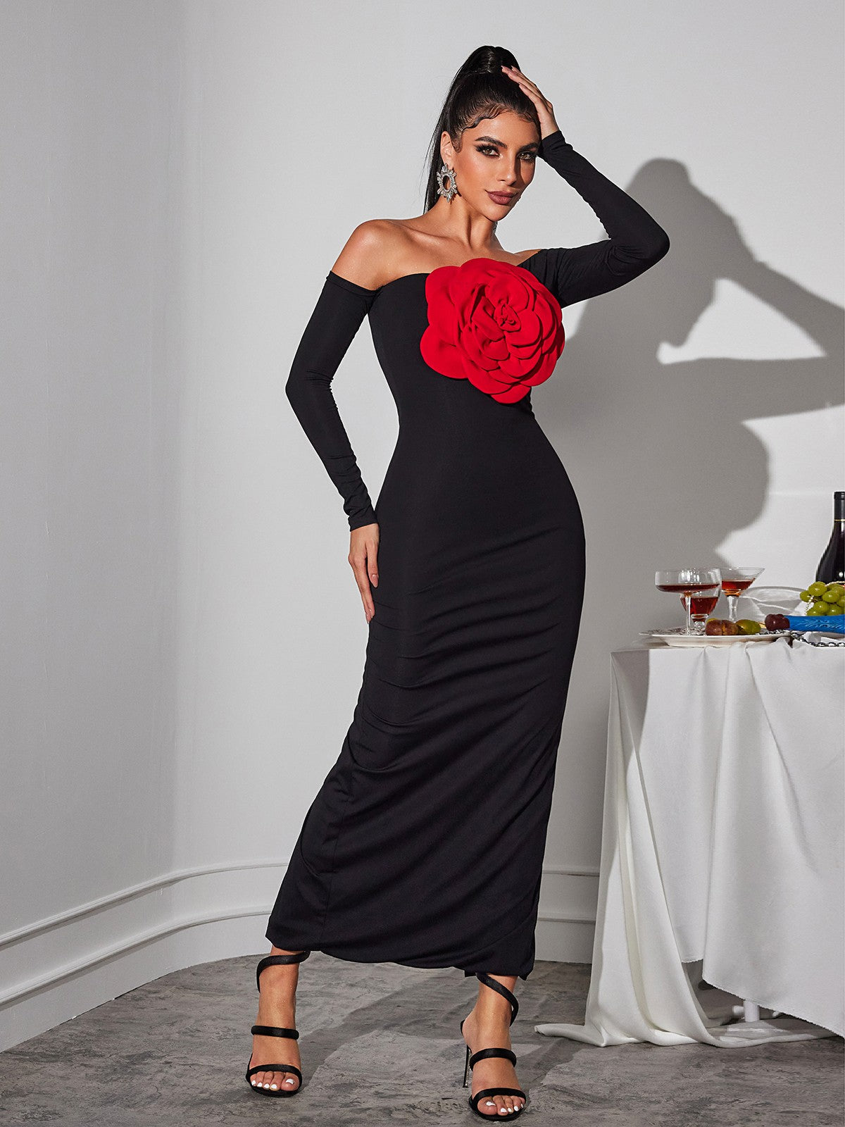 Claus Off Shoulder Red Flower Maxi Dress Mew Mews Claus Off Shoulder Red Flower Maxi Dress Mew Mews