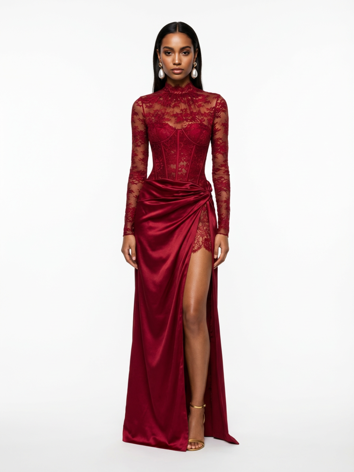 Cynosure High Neck Lace Maxi Dress In Red – Mew Mews