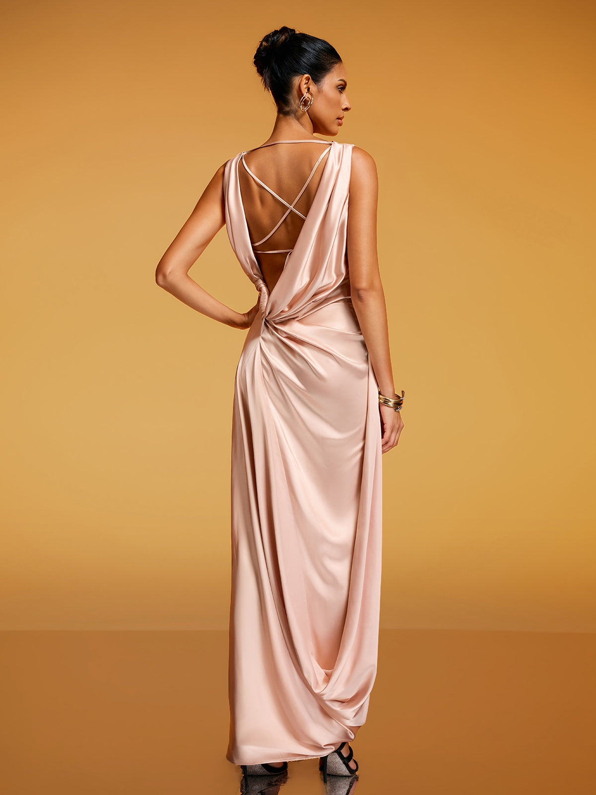 split satin dress boohoo Women's Satin Twist Front Split Maxi Dress