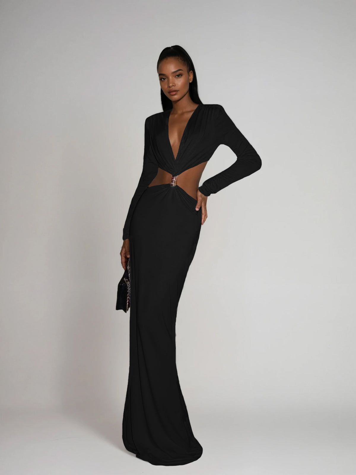 Mew Mews Dimensor Plunge Neck Cutout Maxi Dress