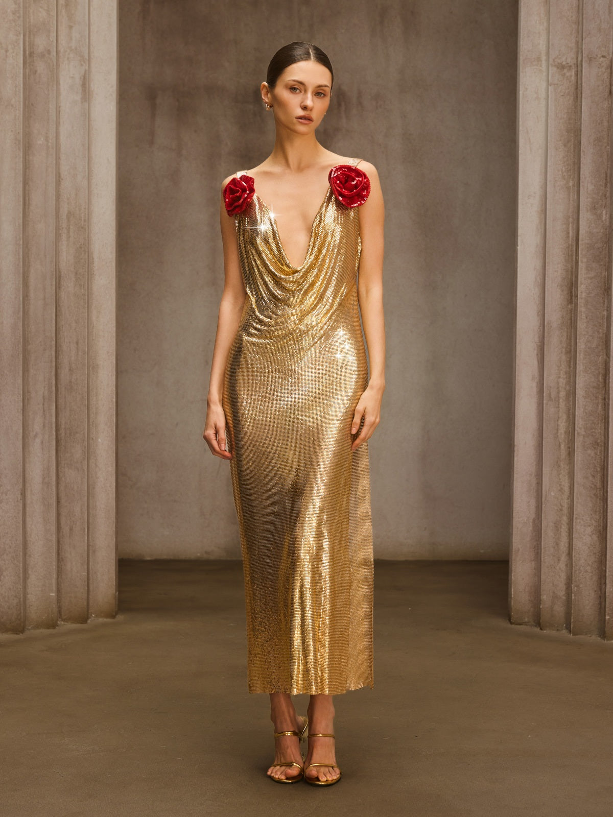 chainmail midi dress Dusan Cowl Neck Flower Chainmail Midi Dress Mew Mews