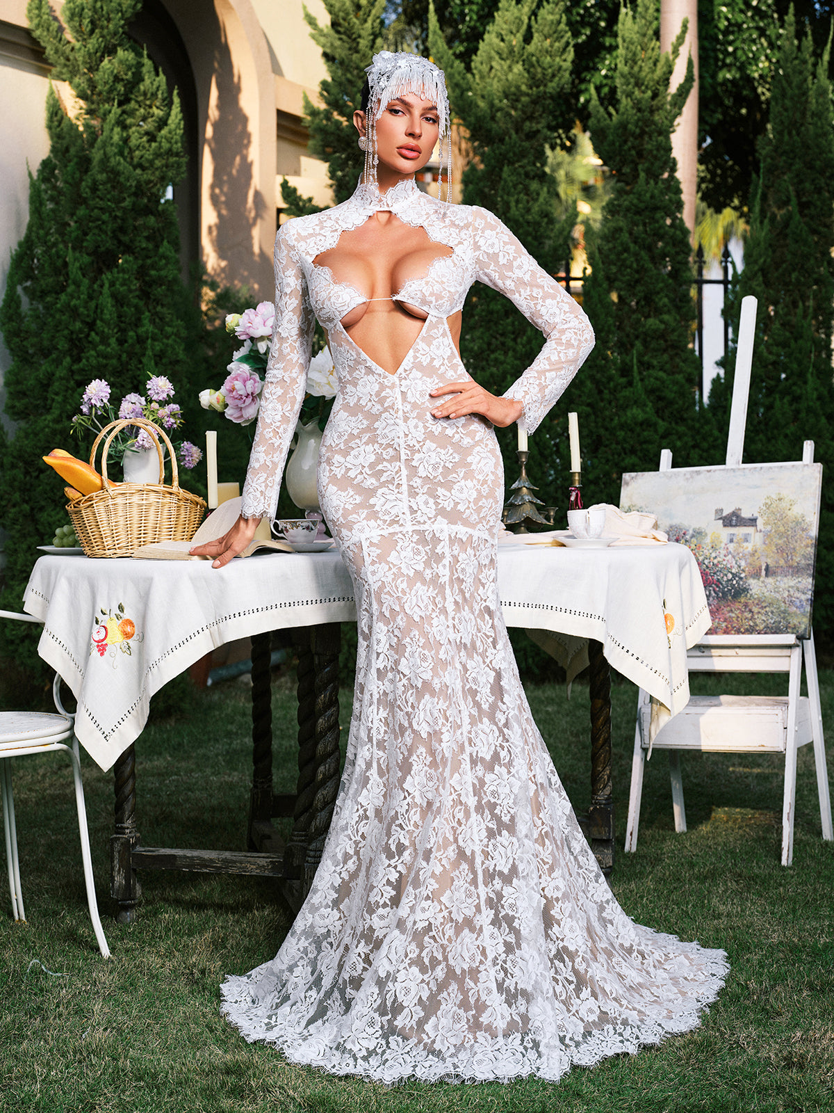 Mew Mews Edalene Long Sleeve Flower Cutout Lace Maxi Dress Mew Mews Edalene Long Sleeve Flower Cutout Lace Maxi Dress