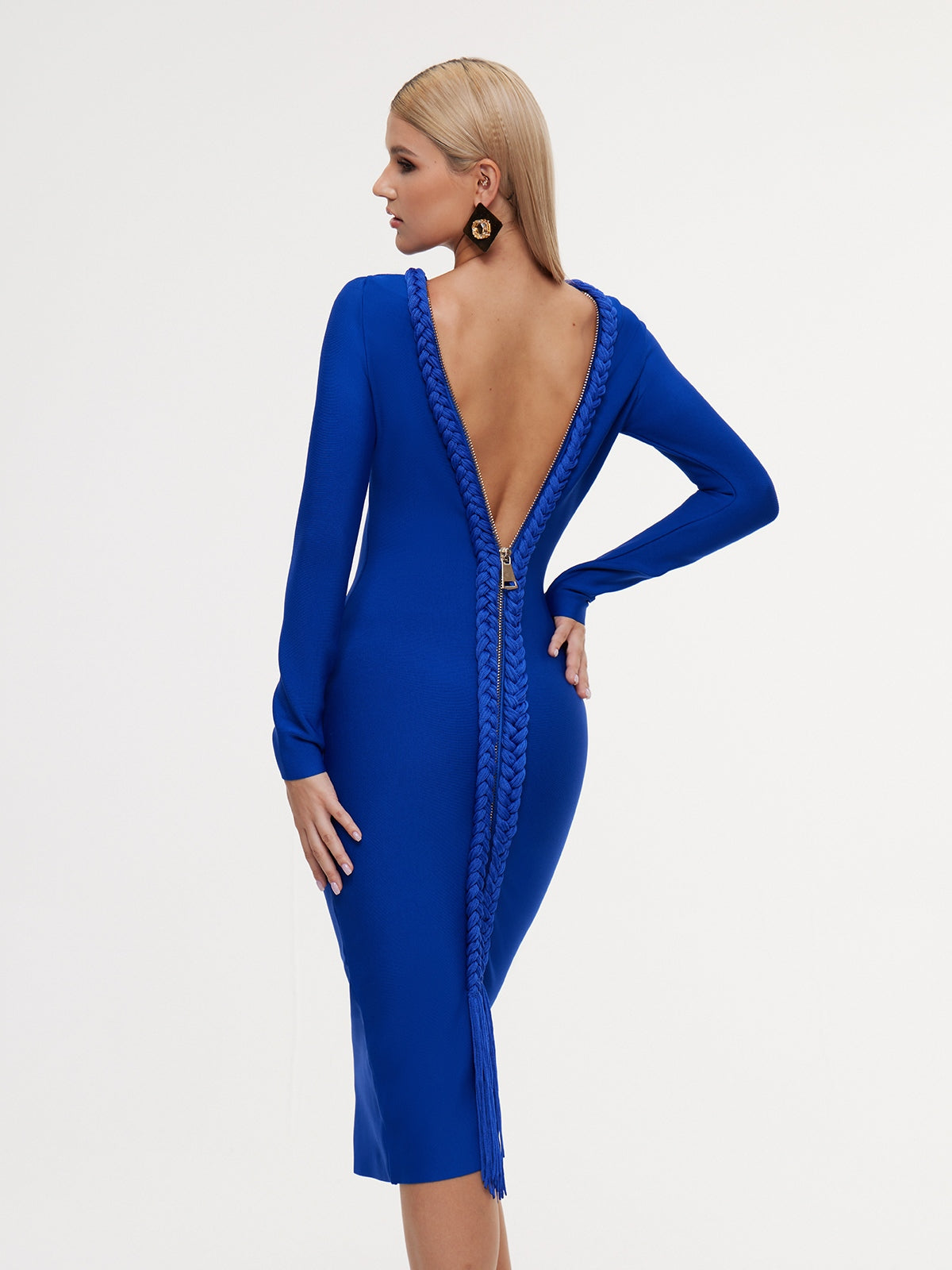 Eddyron Long Sleeve Bandage Midi Dress In Blue – Mew Mews