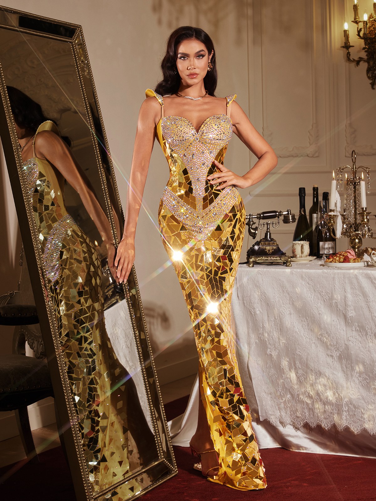 chinese dress ladies Mew Mews Finnegan Sleeveless Rhinestone Maxi Dress