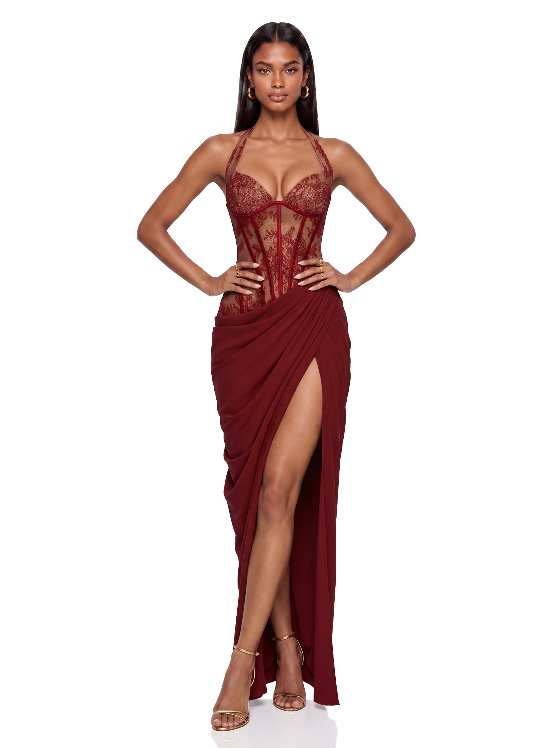 wine corset dress Mew Mews Fujiye Halterneck Lace Split In LowStock:43696882253875 designer jacquard Girl Christmas Dress Baby Color:Champagne-LY305