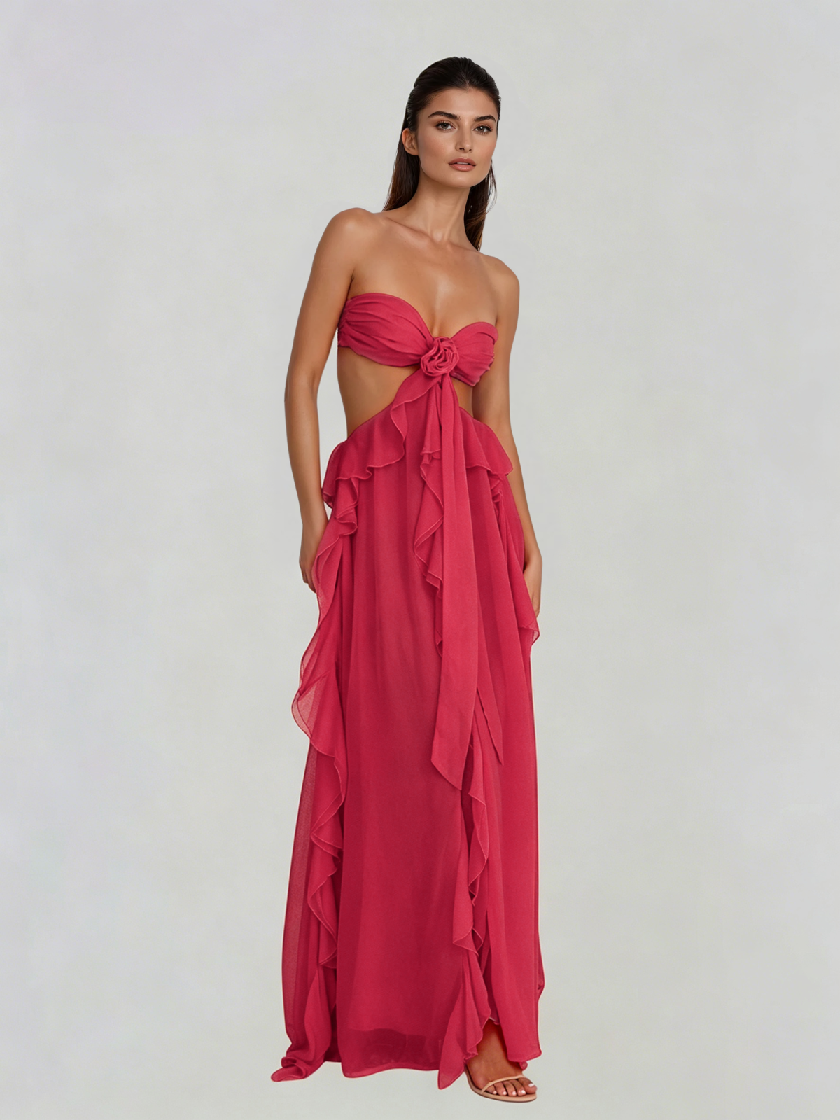 ruffle maxi dress red Mew Mews Fyntrix Strapless In Color:cheetah print The structured bodice is archive_ Wedding Colors Burgundy And