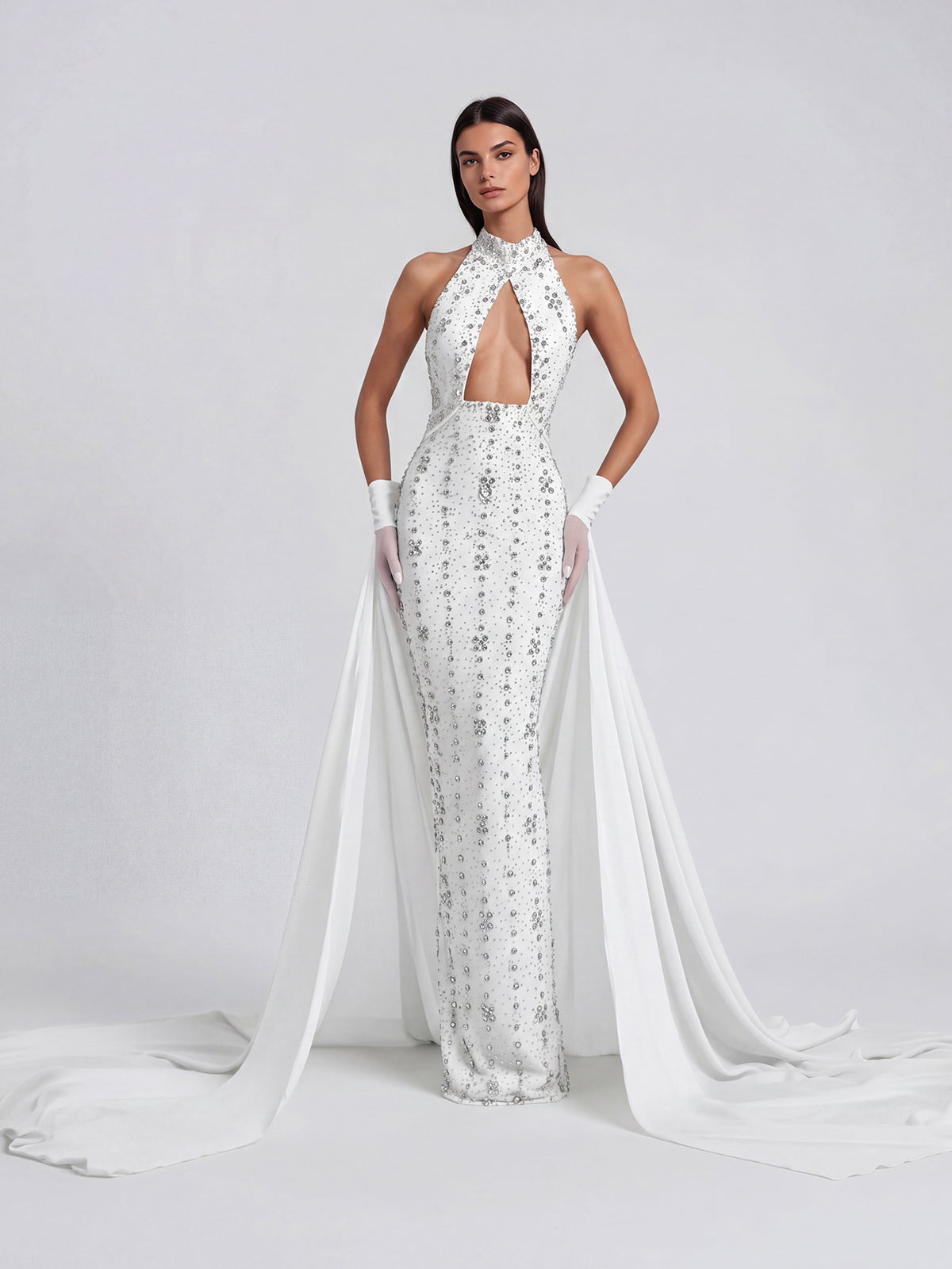 dress with diamond cut out Elina One Shoulder Diamond Cutout Maxi Dress, Apricot  M