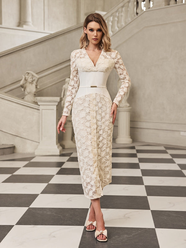 Gryia V Neck Lace Midi Dress Mew Mews Gryia V Neck Lace Midi Dress Mew Mews
