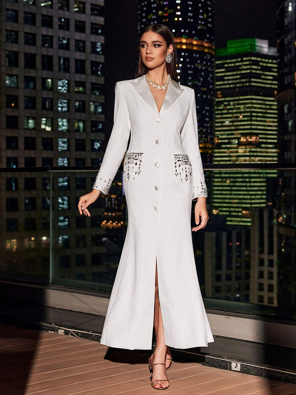 Mew Mews Hassan Rhinestone Blazer Dress in White Mew Mews Hassan Rhinestone Blazer Dress in White