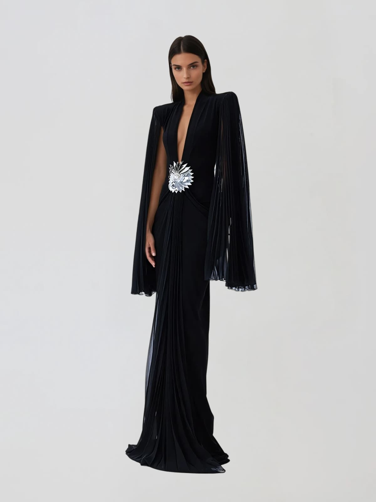 Helqor Cape Sleeve Flower Velvet Maxi Dress – Mew Mews