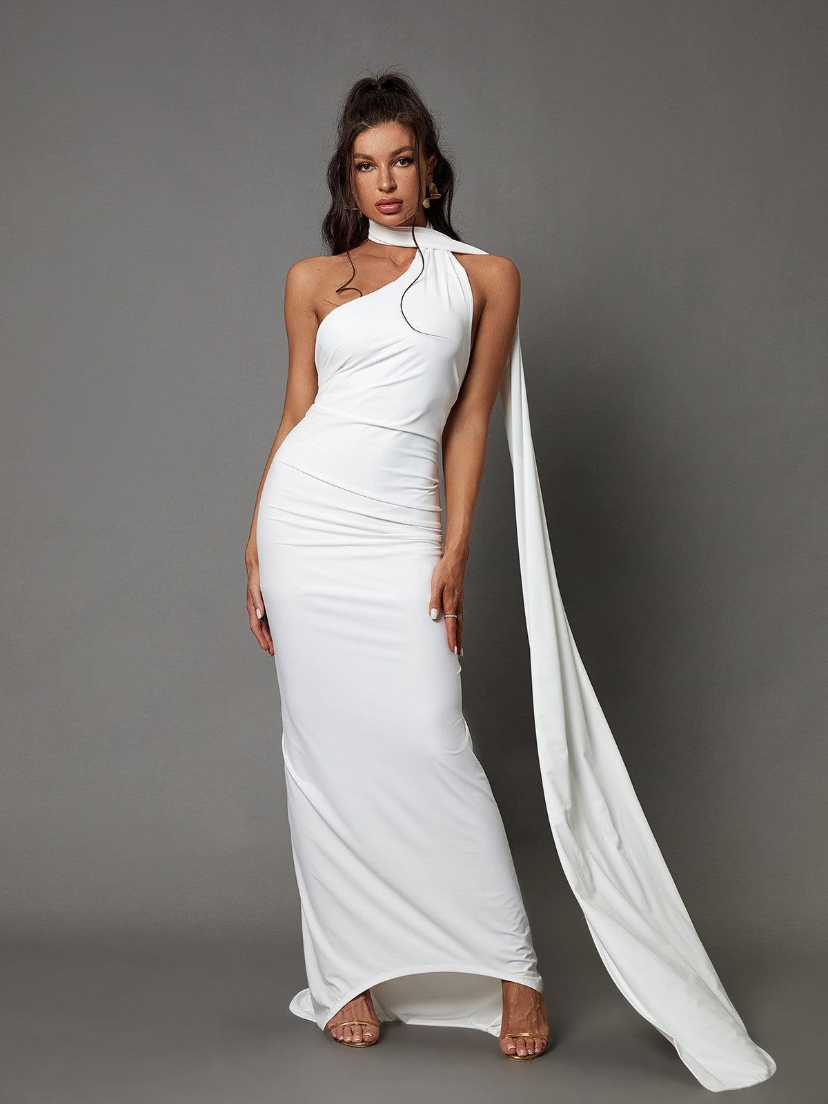 White one outlet shoulder maxi dress