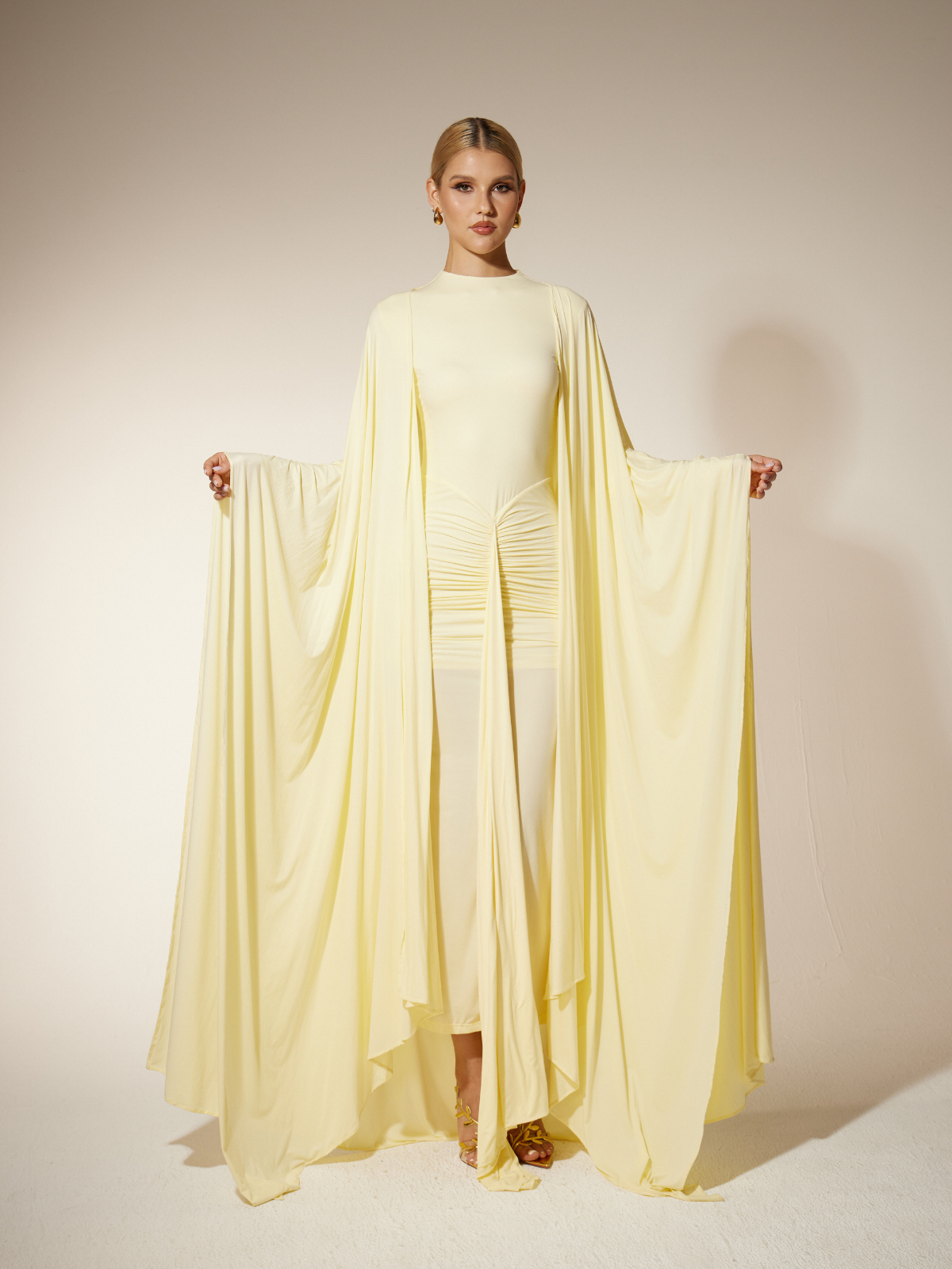 chinese dress ladies Louriz Shawl Maxi Dress In Yellow – Mew Mews