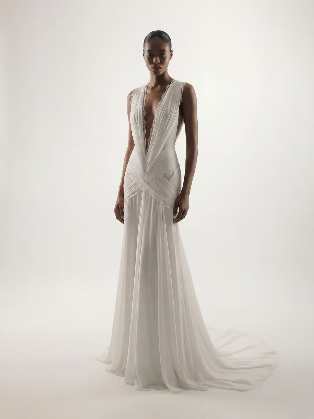 white ruched plunge maxi dress Charlotte Halter Plunge Maxi Dress - White