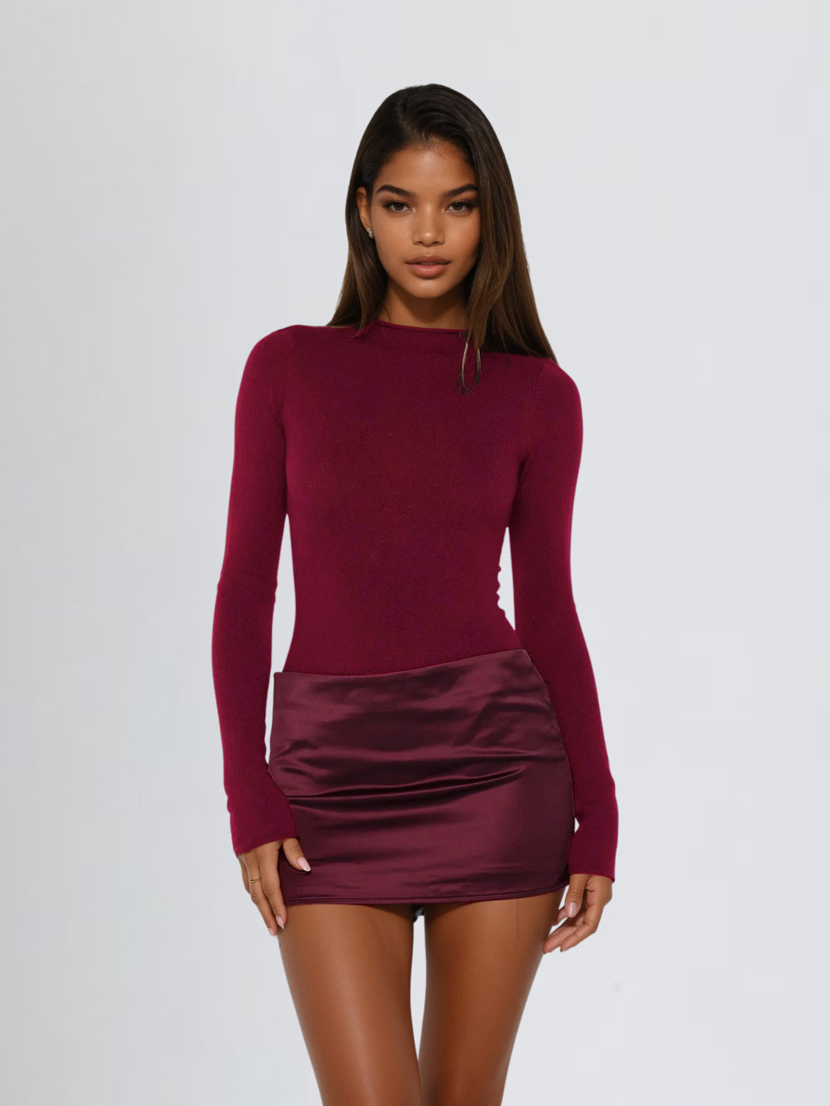 Mew Mews Majora Long Sleeve Mini Dress In Wine Mew Mews Majora Long Sleeve Mini Dress In Wine