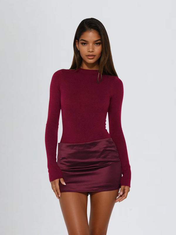 Majora Long Sleeve Mini Dress In Wine  Mew Mews