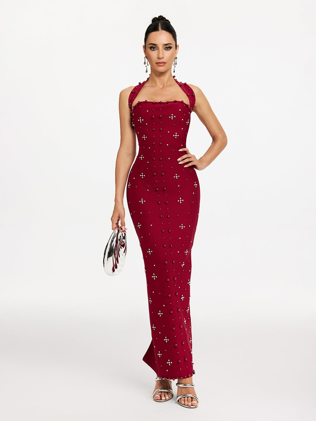 Mew Mews Malaika Halterneck Pearl Bandage Dress Mew Mews Malaika Halterneck Pearl Bandage Dress