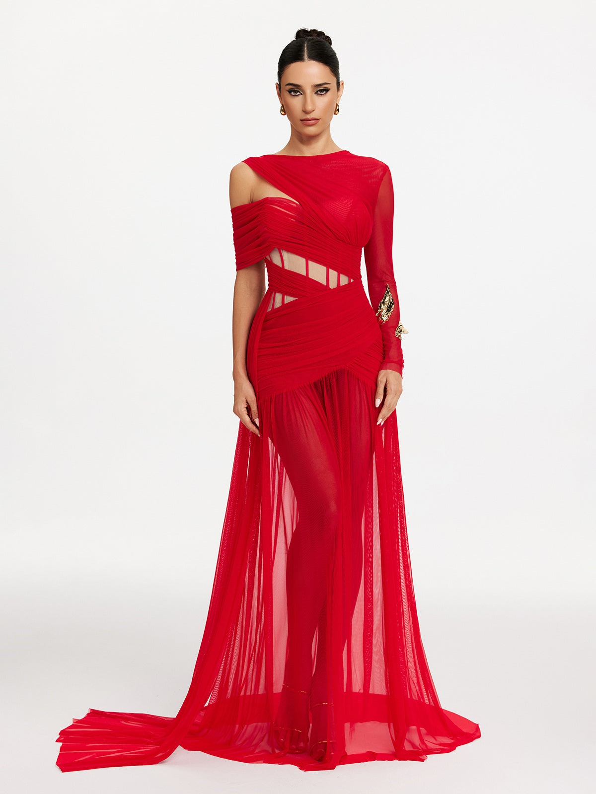 white christmas dresses Malati Corset Cutout Mesh Maxi Dress In Red – Mew Mews