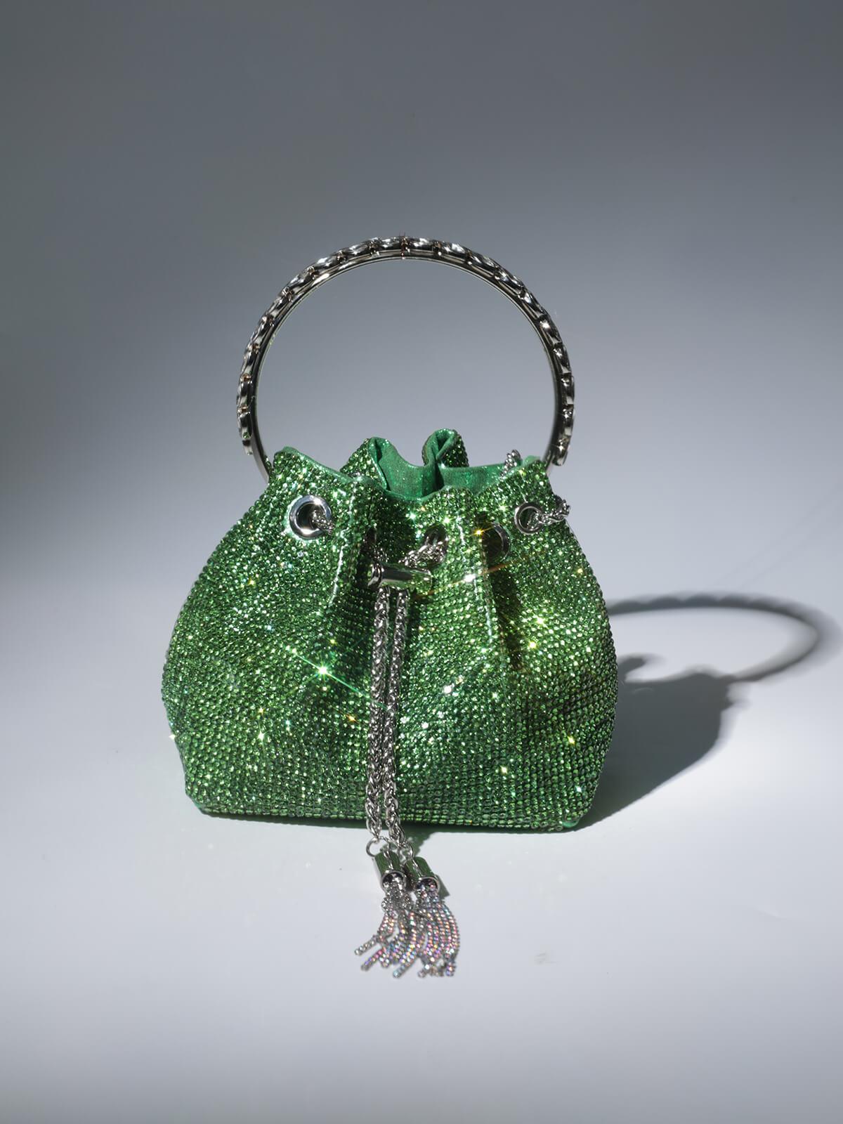 Mattea Crystal Embellished Bucket Bag In Green – Mew Mews Fashion