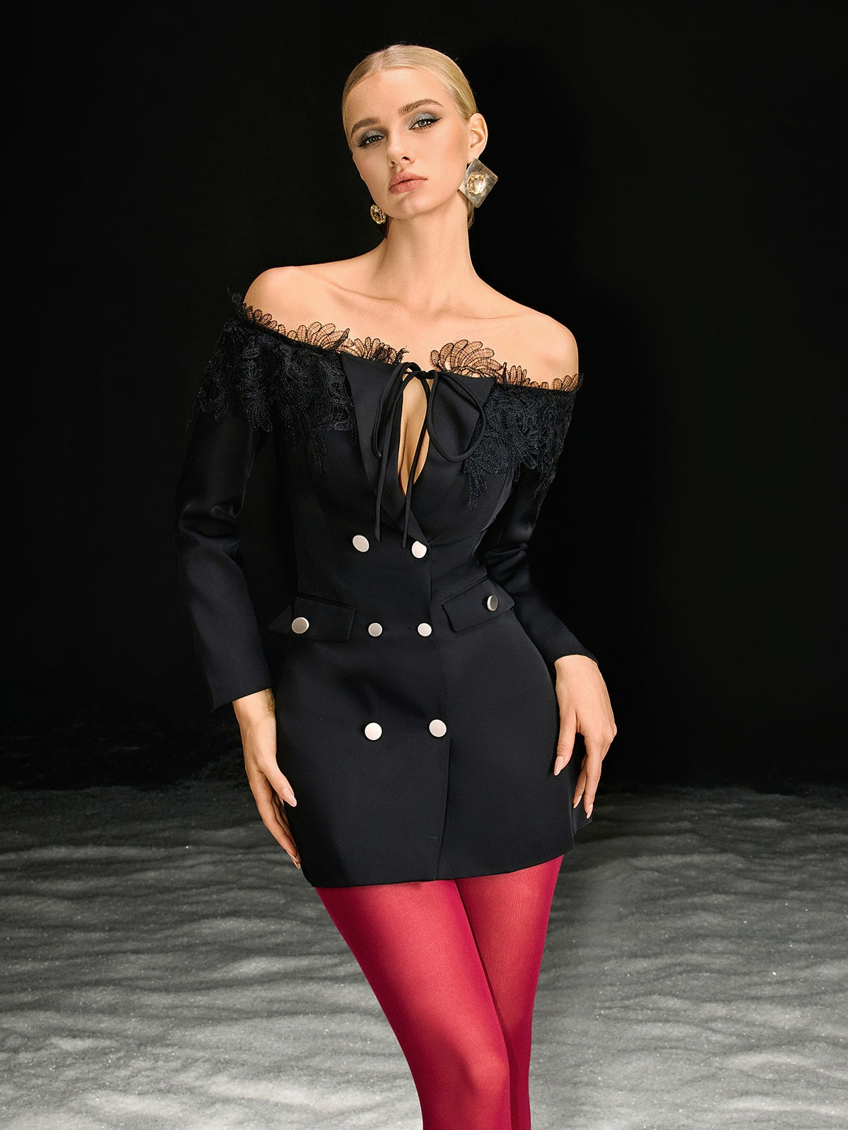 blazer off shoulder dress SIR Sandrine Tailored Mini Dress in Black