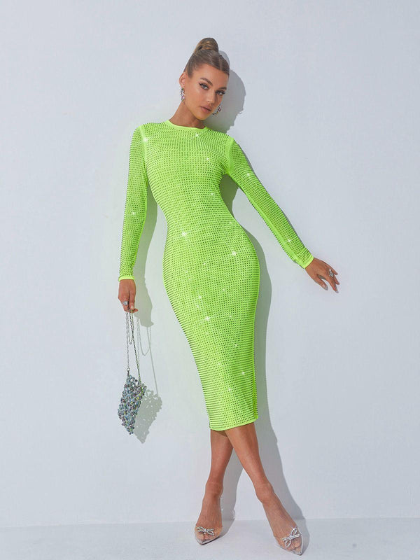 Neriah Crystal Embellished Midi Dress In Green Mew Mews Neriah Crystal Embellished Midi Dress In Green Mew Mews