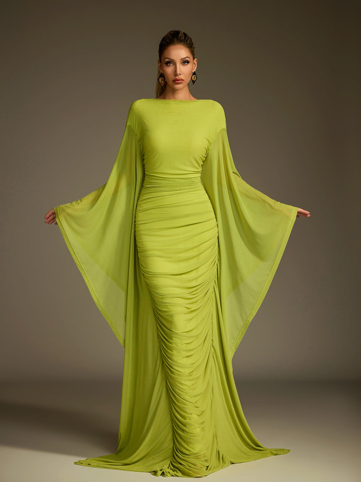 Paelyra Long Sleeve Ruched Split Maxi Dress Mew Mews Paelyra Long Sleeve Ruched Split Maxi Dress Mew Mews