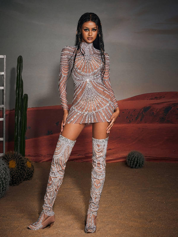 Ruben Long Sleeve Embellished Mesh Mini Dress Mew Mews Ruben Long Sleeve Embellished Mesh Mini Dress Mew Mews