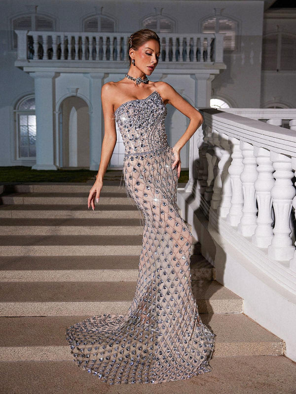 Sean Strapless Rhinestone Mesh Maxi Dress Mew Mews Sean Strapless Rhinestone Mesh Maxi Dress Mew Mews