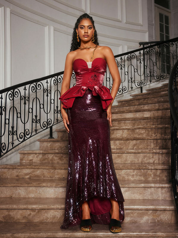 Mew Mews Soni Strapless Floral Sequin Maxi Dress Mew Mews Soni Strapless Floral Sequin Maxi Dress