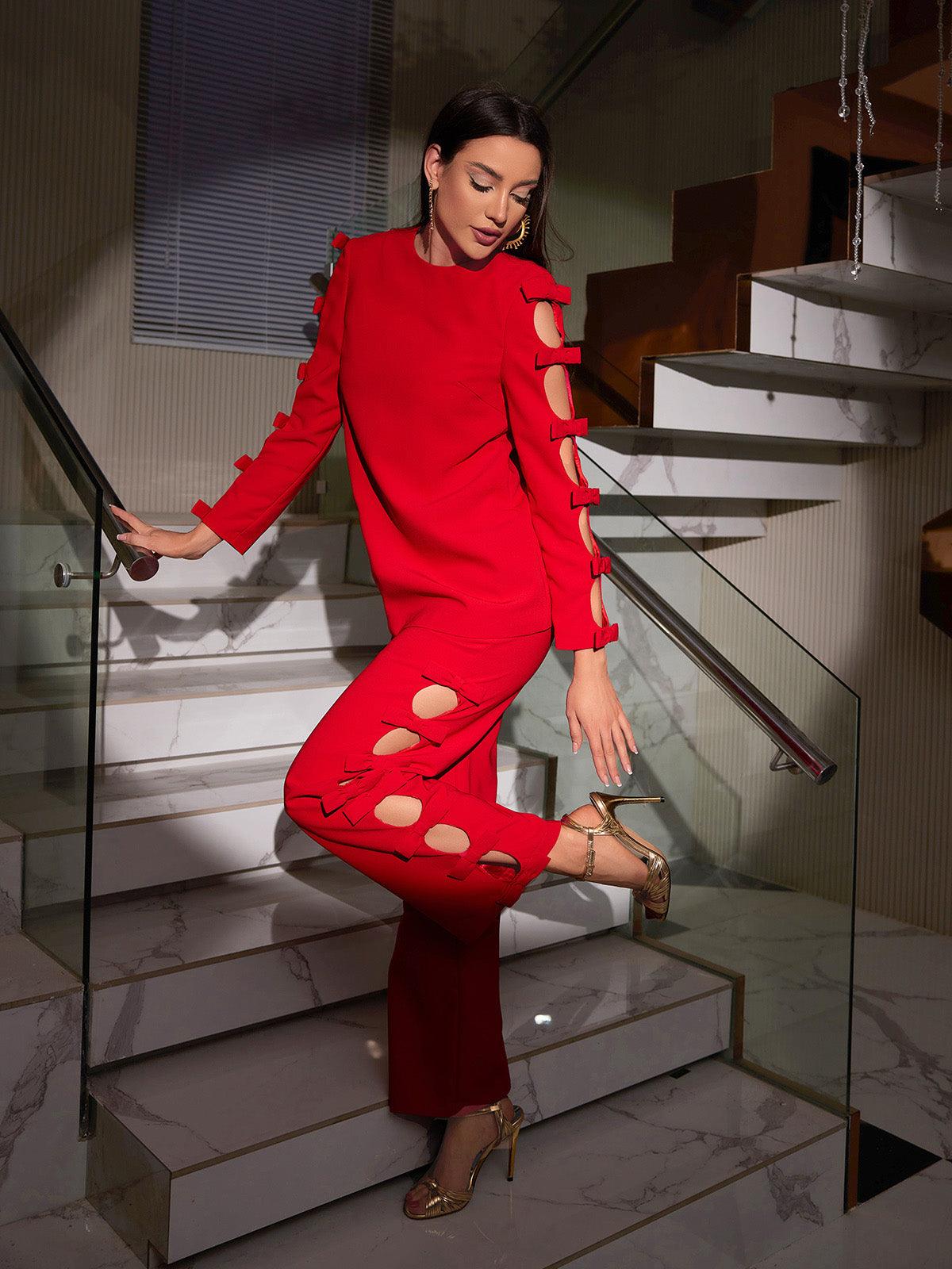 Sunni Long Sleeve Bow Cutout Pants Set – Mew Mews Fashion