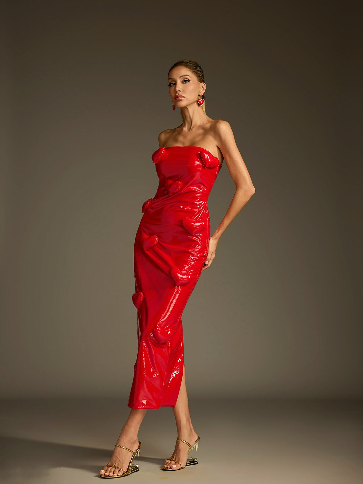 Mew Mews Taron Strapless Heart Leather Midi Dress Mew Mews Taron Strapless Heart Leather Midi Dress
