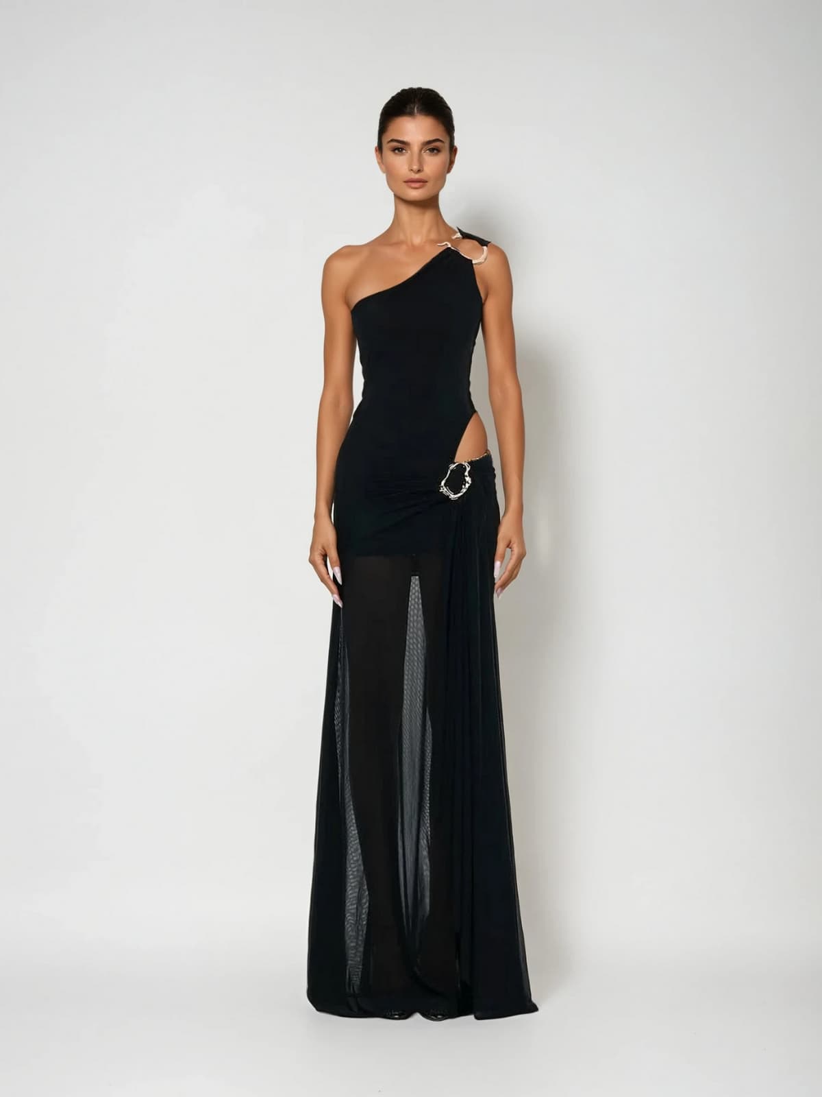 Mew Mews Ulyra One Shoulder Draped Cutout Maxi Dress