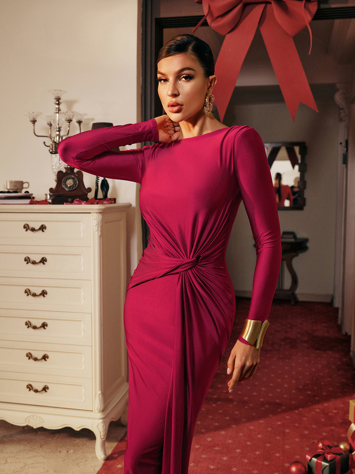 Joyanne Long Sleeve Bow Maxi Dress – Mew Mews Joyanne Long Sleeve Bow Maxi Dress – Mew Mews