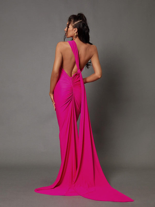 Jade Backless Maxi Dress In Hot Pink - Mew Mews Fashion