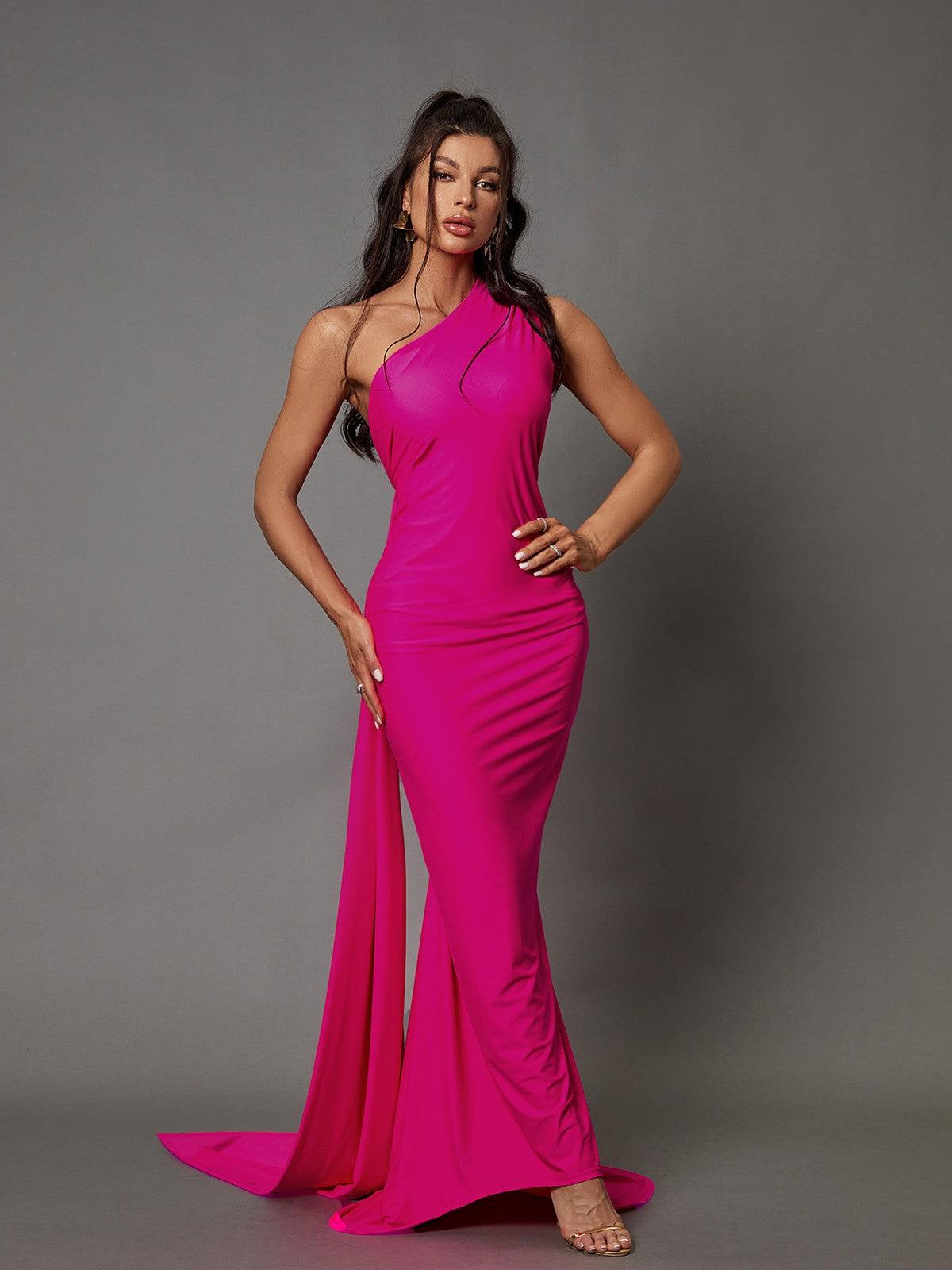 Odette Women Hot Pink Poly Lycra Solid Stitched Dress