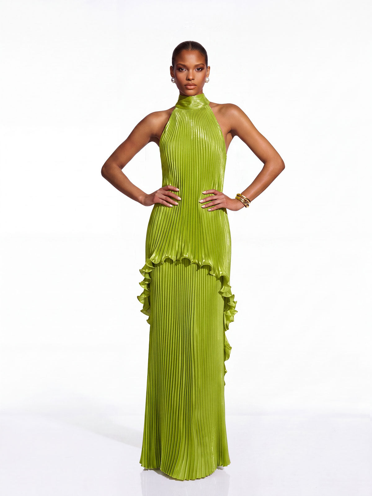 chartreuse pleated dress Pleated Mini Dress - Chartreuse
