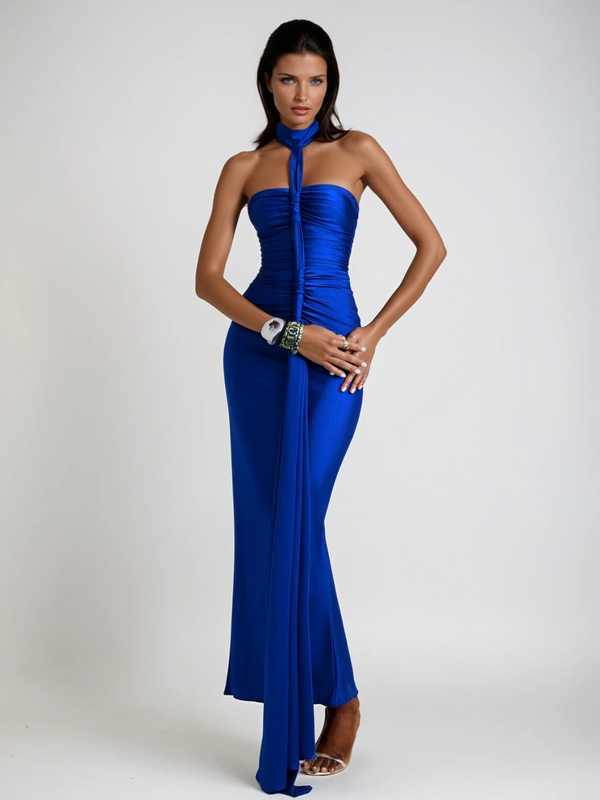 Brandis Halterneck Satin Maxi Dress