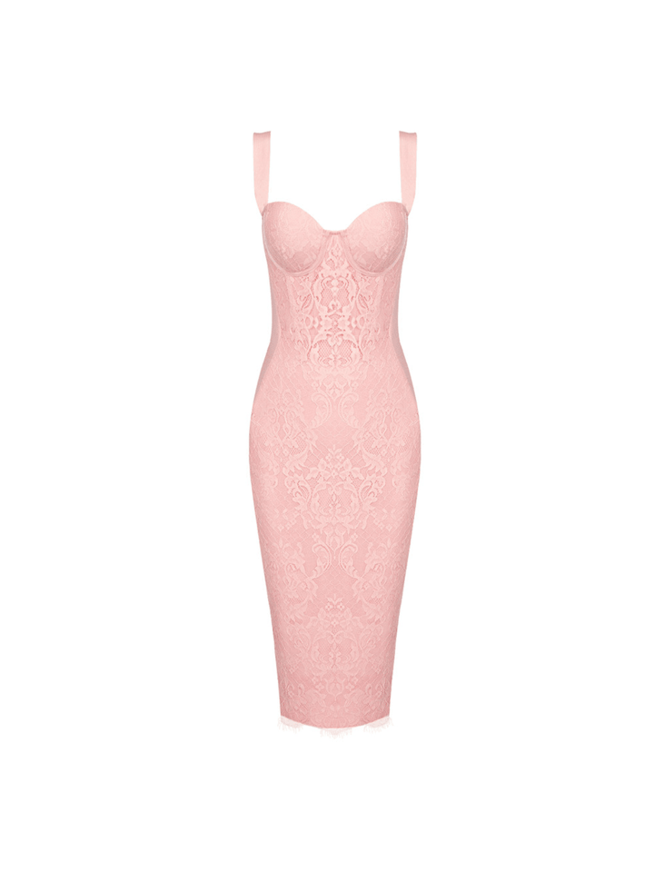 Finbar Patchwork Lace Bandage Dress In Pink - Mew Mews