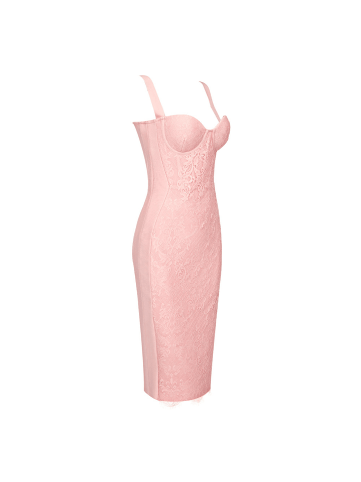 Finbar Patchwork Lace Bandage Dress In Pink - Mew Mews