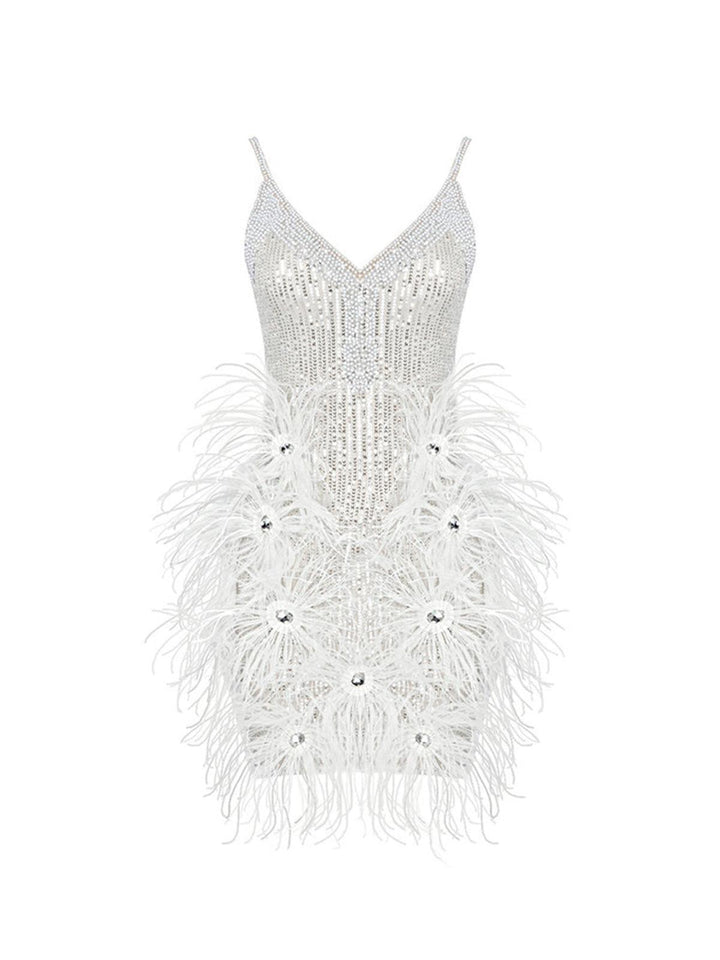 Bronte Pearl Sequin Feather Mini Dress - Mew Mews