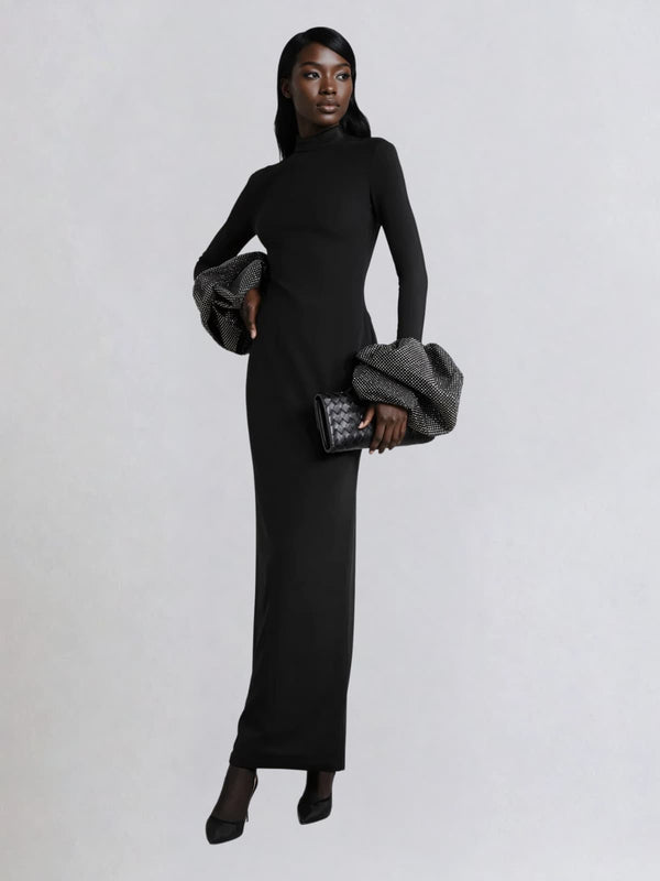 Aadi Balloon Cuff Maxi Dress In Black