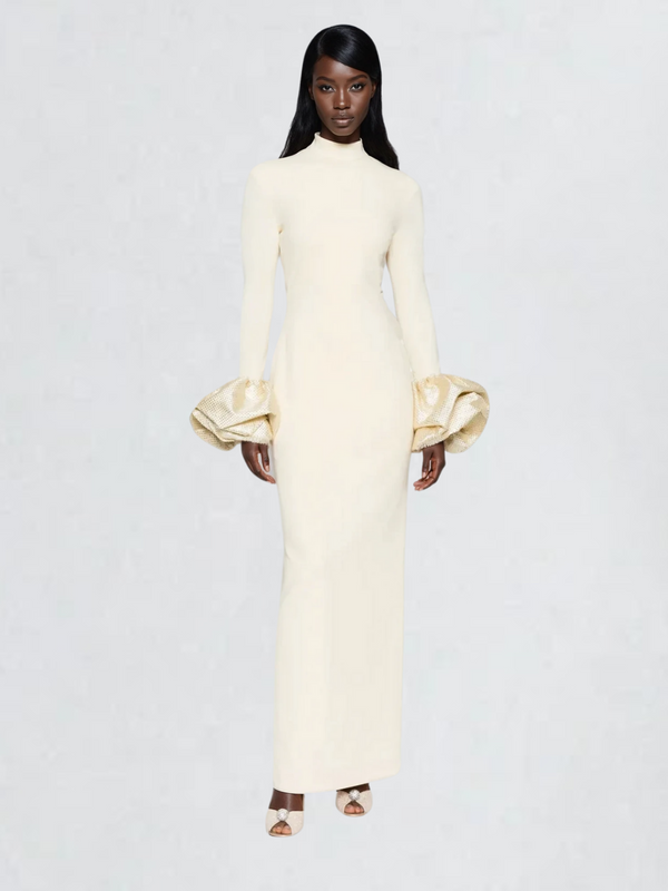 Aadi Balloon Cuff Maxi Dress In White