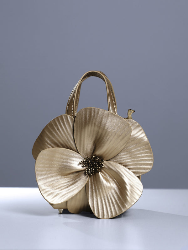 Acsah Leather Flower Bag In Gold