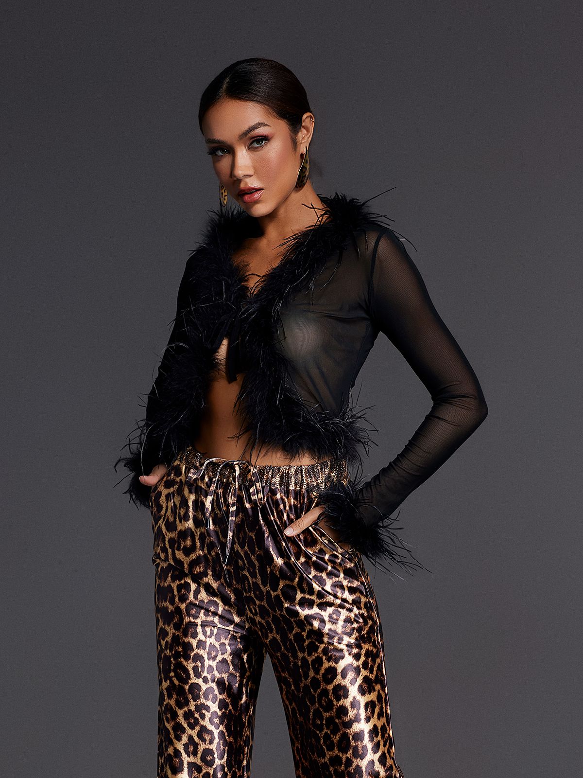 Adjoa Long Sleeve Feather Mesh Top – Mew Mews