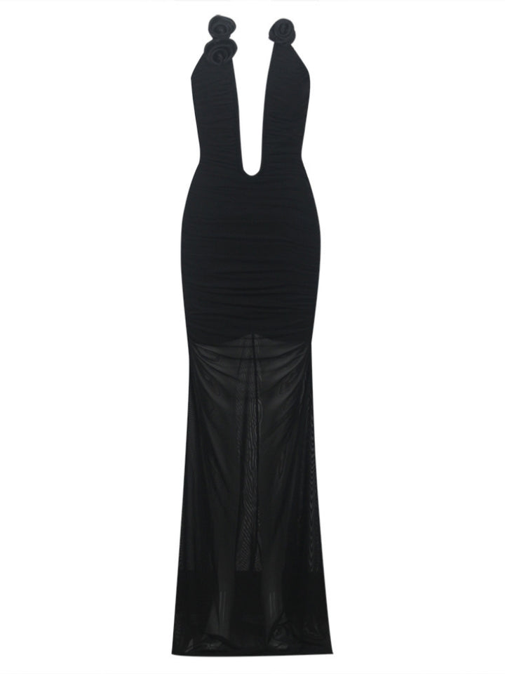 Ahinoam Strapless Flower Bandage Maxi Dress In Black – Mew Mews Fashion